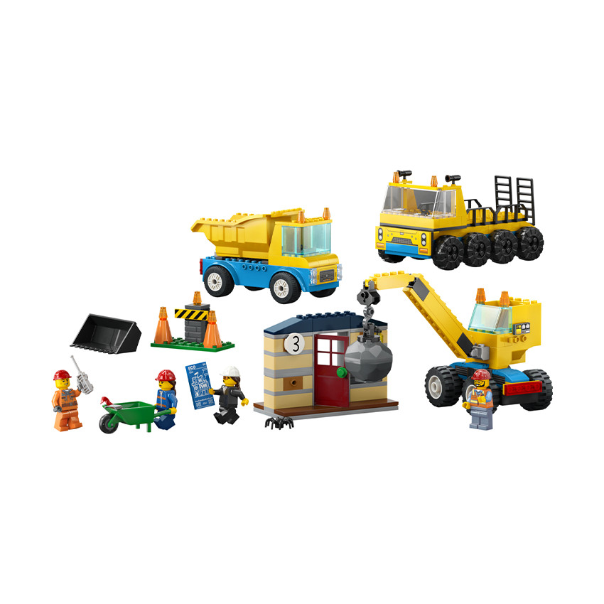 Les camions de chantier et la grue à boule de démolition LEGO City 