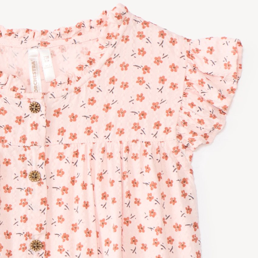 Chemise manches courtes bébé fille imprimé fleuri 