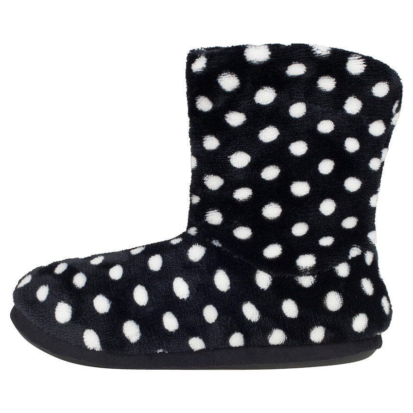 Chaussons forme bottines en fausse fourrure à pois 