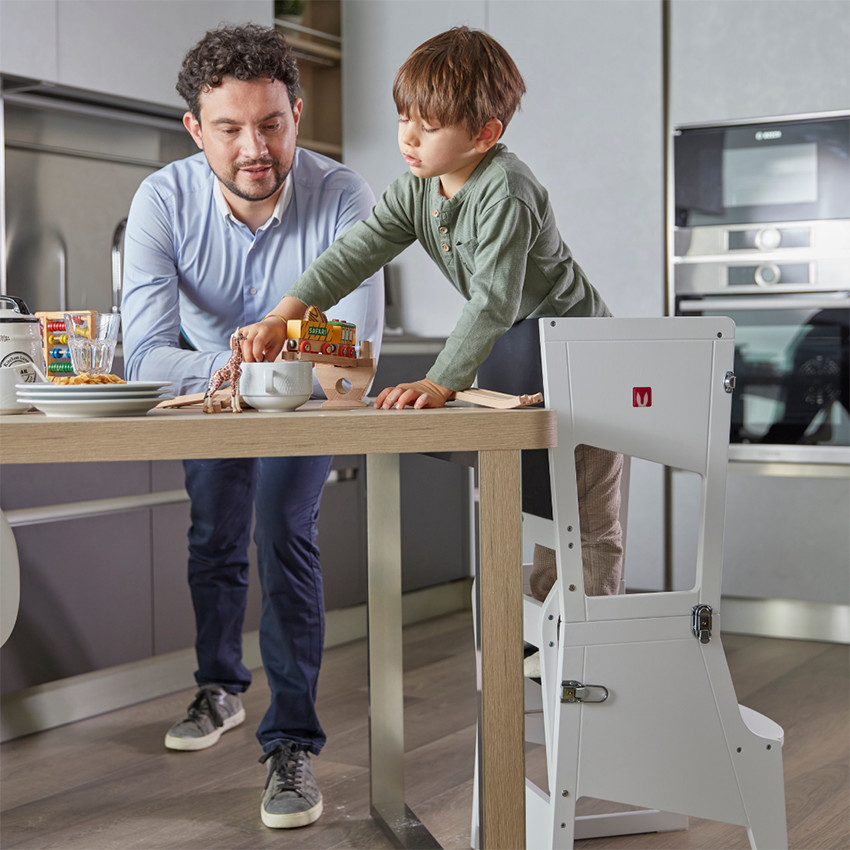 Tour d'apprentissage Montessori Transformer Réglable avec tableau noir - Blanc 