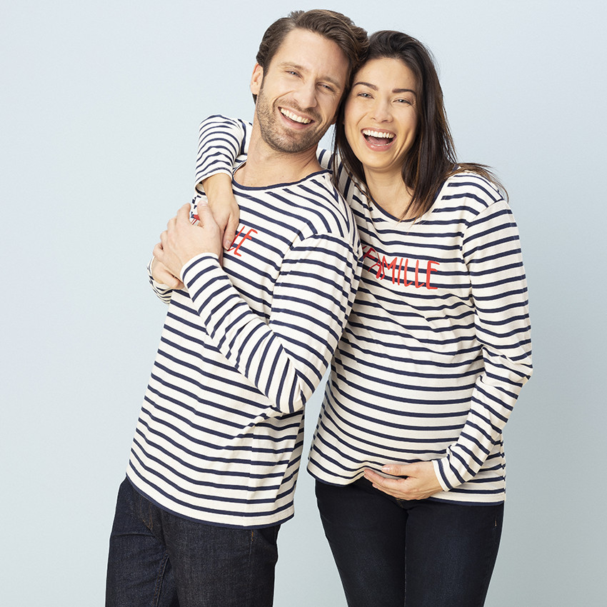 Marinière homme en coton à inscription "famille" printée 