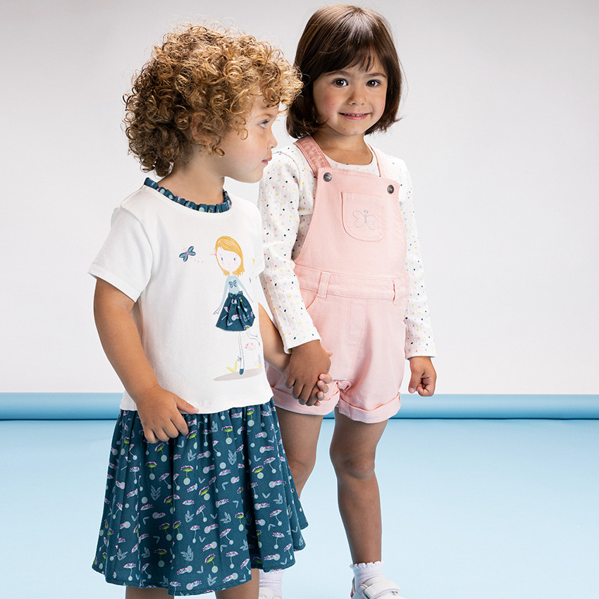 Ensemble t-shirt en maille côtelée + salopette courte pour bébé fille 