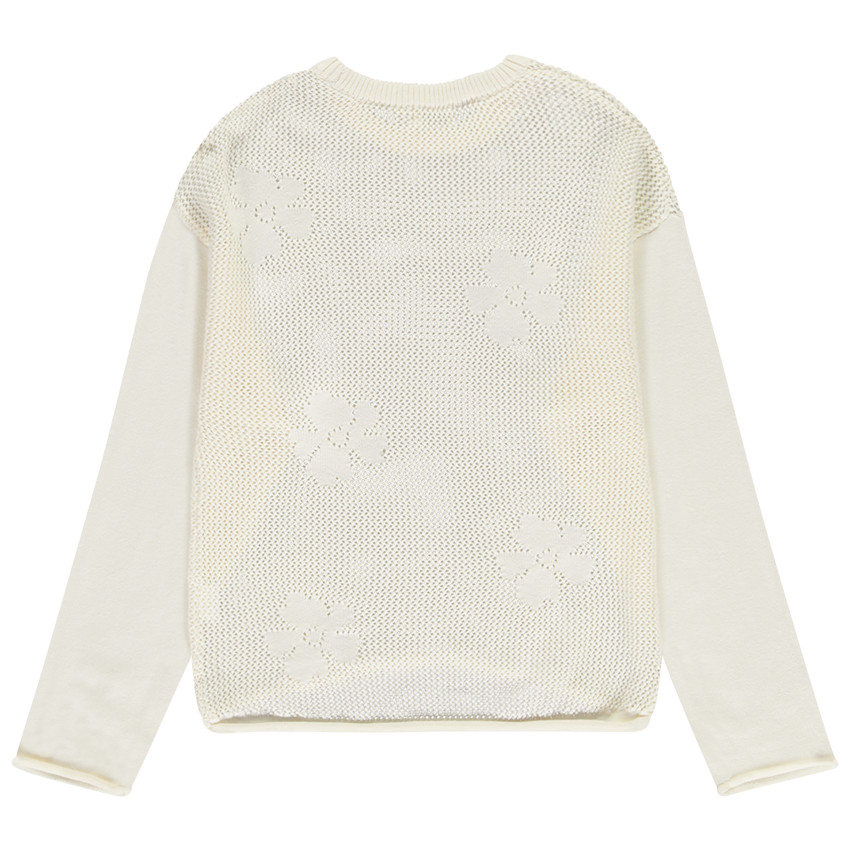 Pull à manches longues en jeu de points fleurs pour fille  