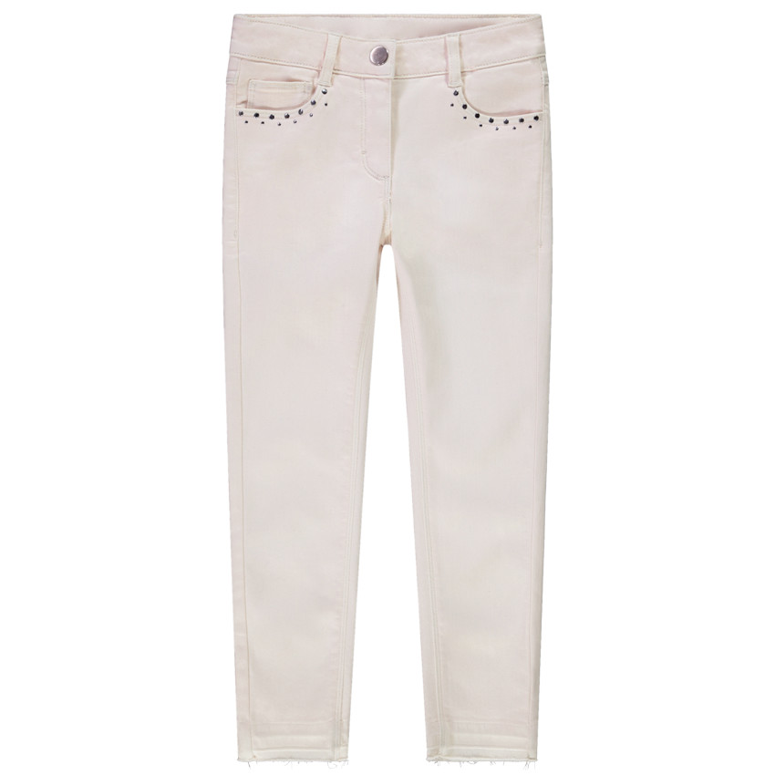 Jean slim uni en denim avec rivets décoratifs pour fille