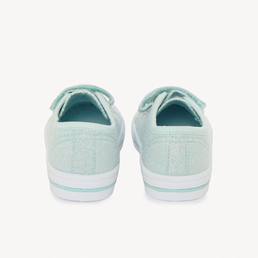 Baskets basses bleu clair pailletées à scratch et lacets pour fille 