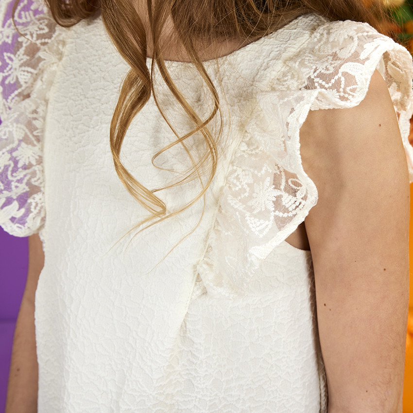 Robe de cérémonie en jacquard avec manches brodées pour fille 