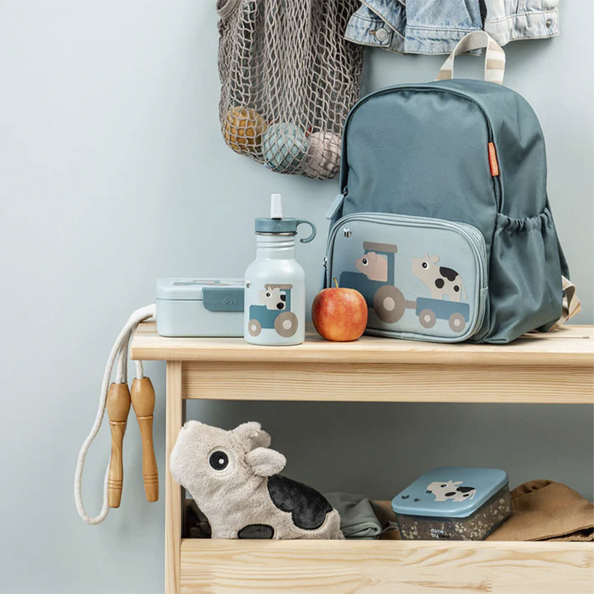 Bouteille en acier inoxydable avec paille 350 ml Tiny Farm bleu 