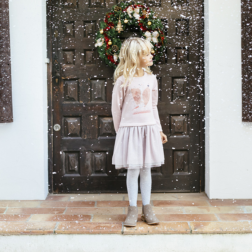 Robe manches longues bi-matière avec tulle pour enfant fille 