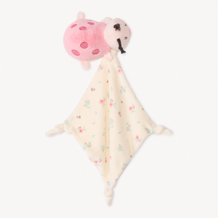 Doudou plat coccinelle en velours pour bébé fille