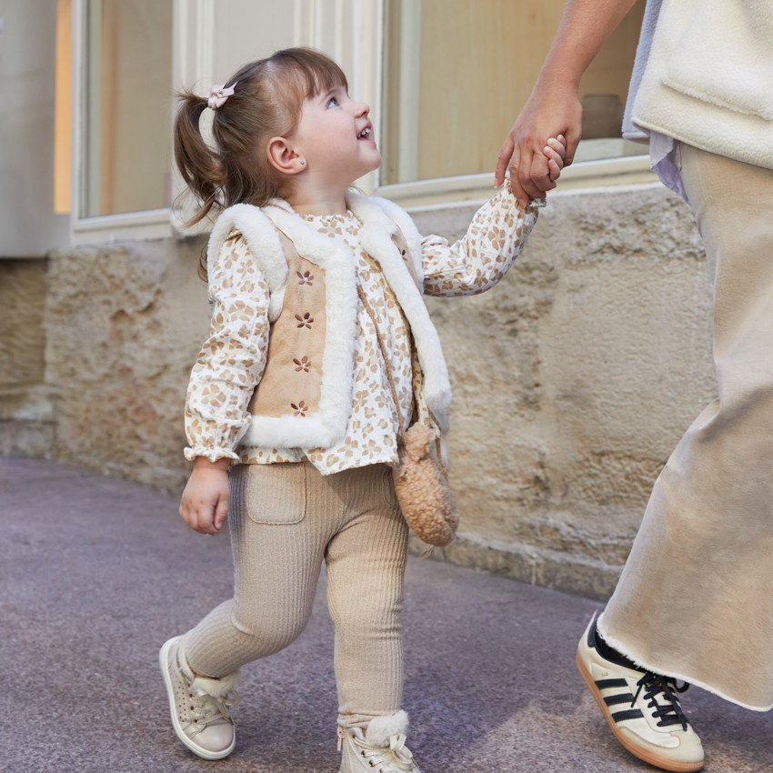 Ensemble tunique et caleçon côtelé bébé fille imprimé léopard floral 
