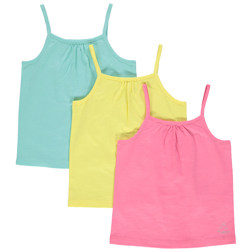 Lot de 3 débardeurs unis en coton à fines bretelles pour bébé fille