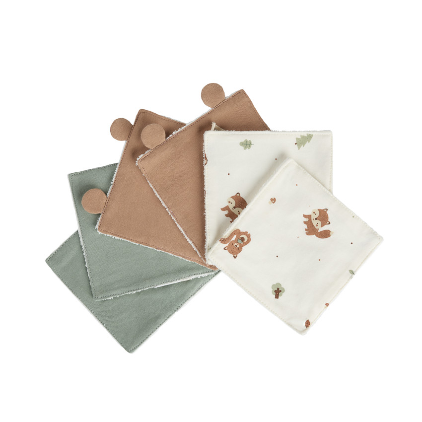 Lot de 6 lingettes lavables 12 x 12 cm en coton Roi des Forêts
