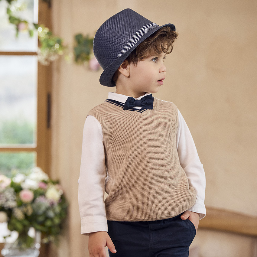 Borsalino tressé avec galon tissé pour bébé garçon 