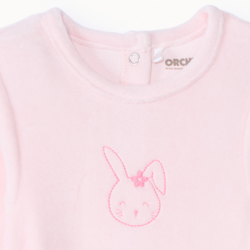 Dors-bien en velours uni avec broderie pour bébé fille  