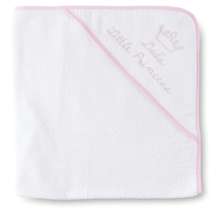 cape de bain et gant de toilette little princess - blanc et rose