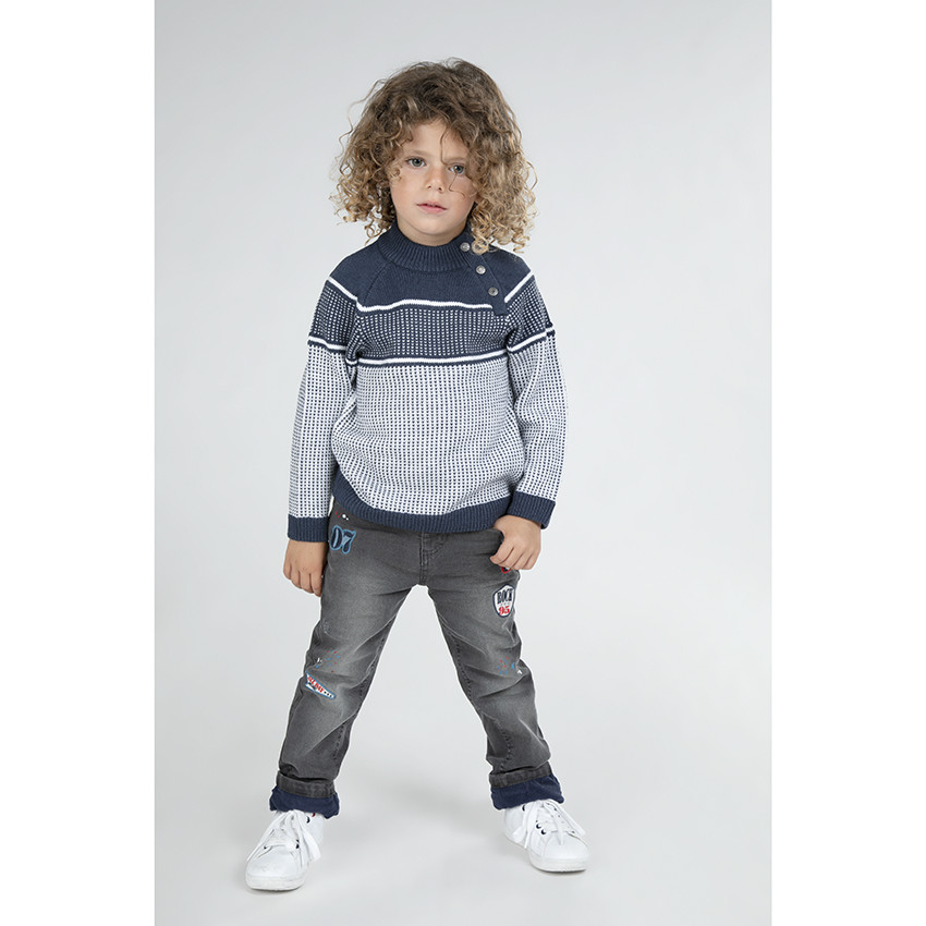 Pull en tricot avec motif jacquard et col pressionné 