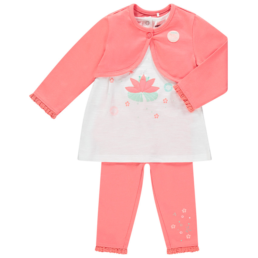 Ensemble avec tunique, boléro uni et legging imprimés fleurs 