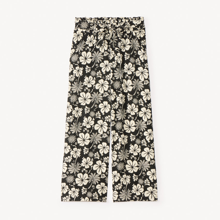 Pantalon fluide à imprimé fleurs exotiques avec ceinture nouée pour fille