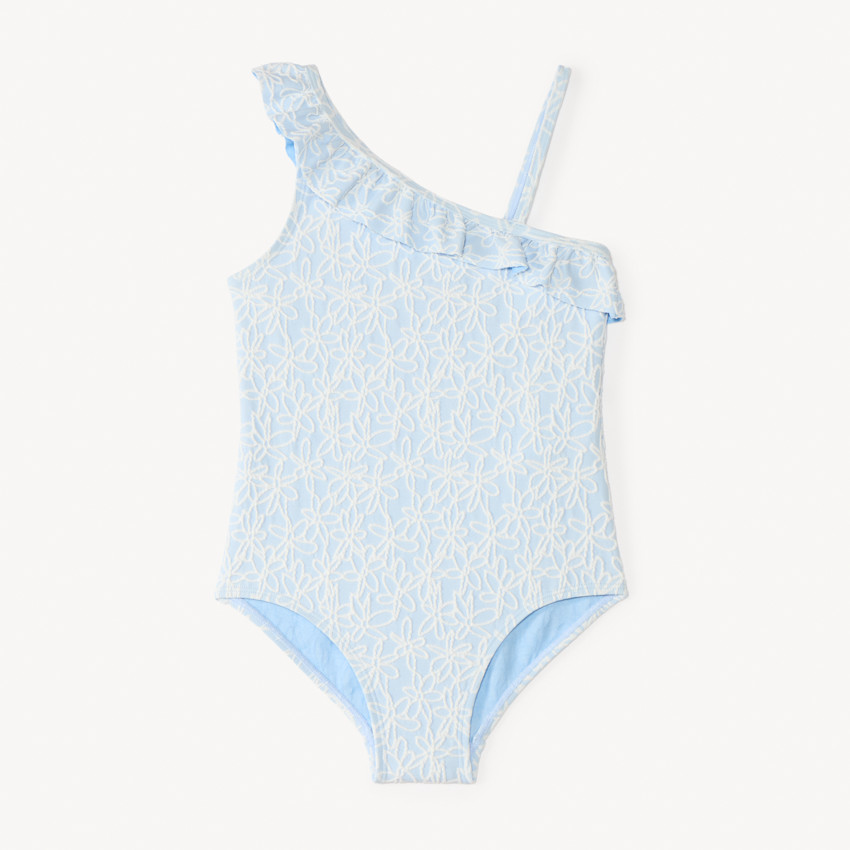 Maillot de bain 1 pièce asymétrique broderie fleurs pour fille 