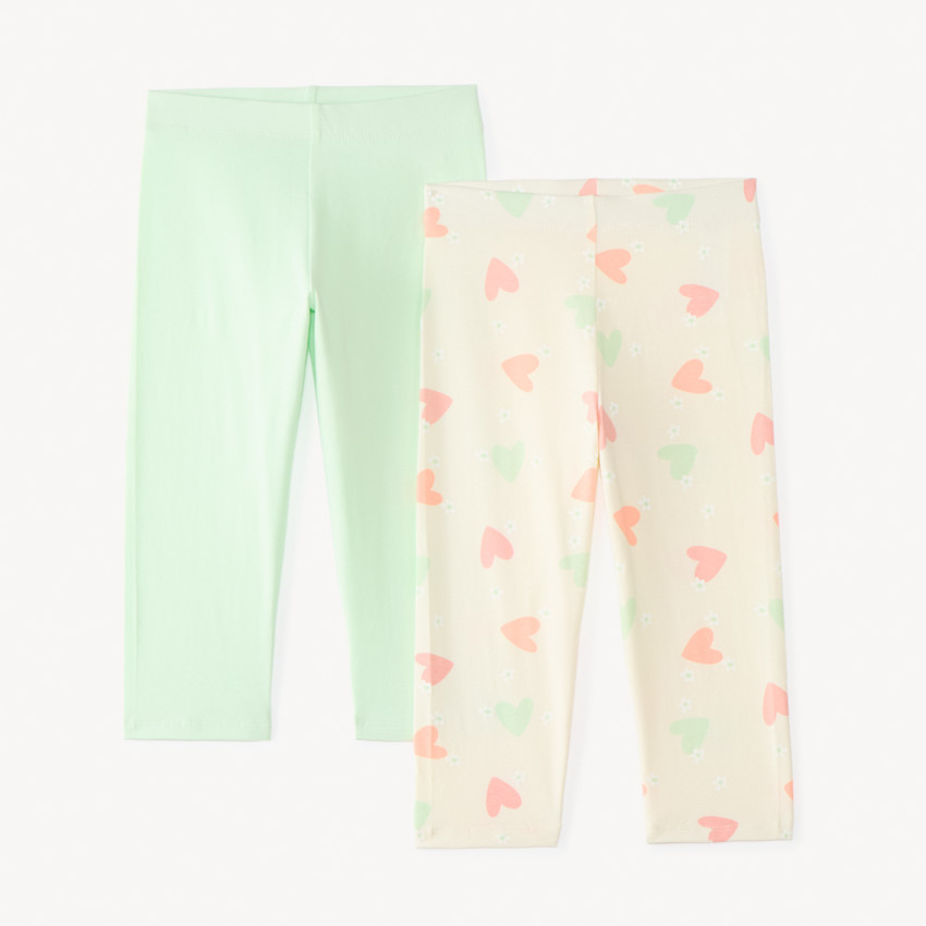 Lot de 2 leggings en jersey uni et motifs fantaisie pour fille 