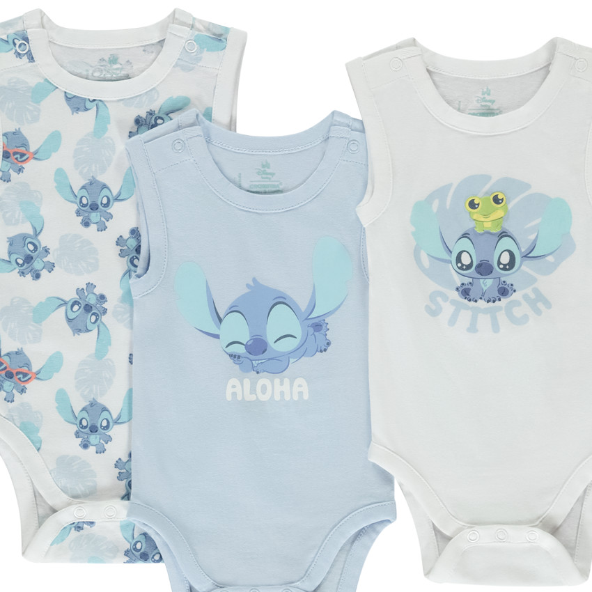 Lot de 3 bodies sans manches Stitch Disney pour bébé garçon 