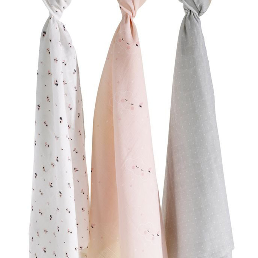 Lot de 3 langes en coton 70x70 cm - Miss Fleur de Lune Main Lot de 3 langes en coton 70x70 cm - Miss Fleur de Lune