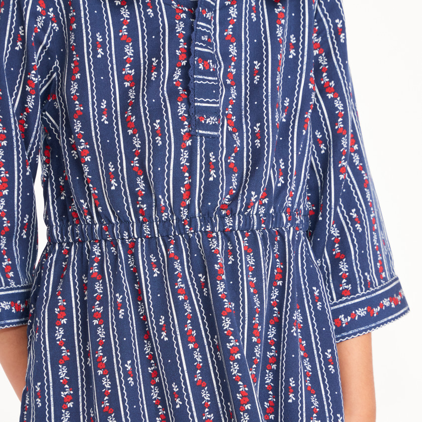 Robe fille style chemise à rayures et fleurs 