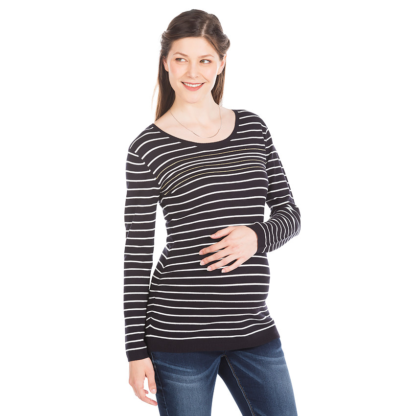 Pull de grossesse à rayures contrastées et lurex doré 