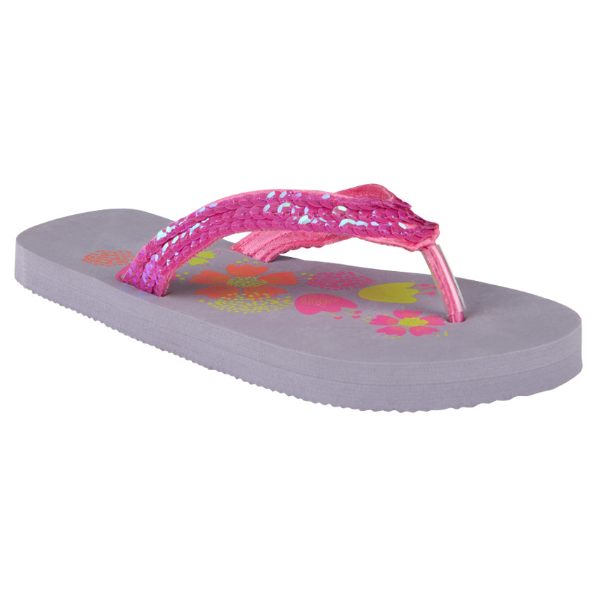 Tongs avec sequins et fleurs printées  