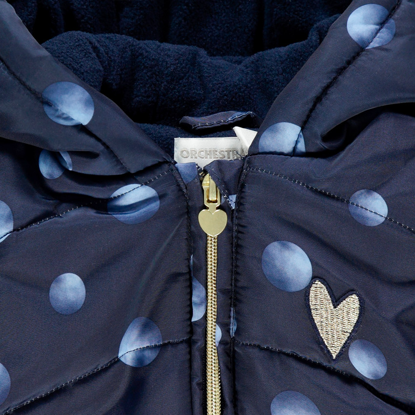 Doudoune à capuche imprimée pois doublée sherpa 