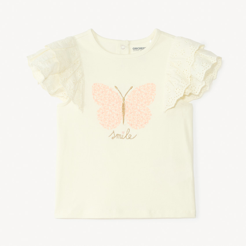 T-shirt manches courtes en broderie anglaise motif papillon pour bébé fille