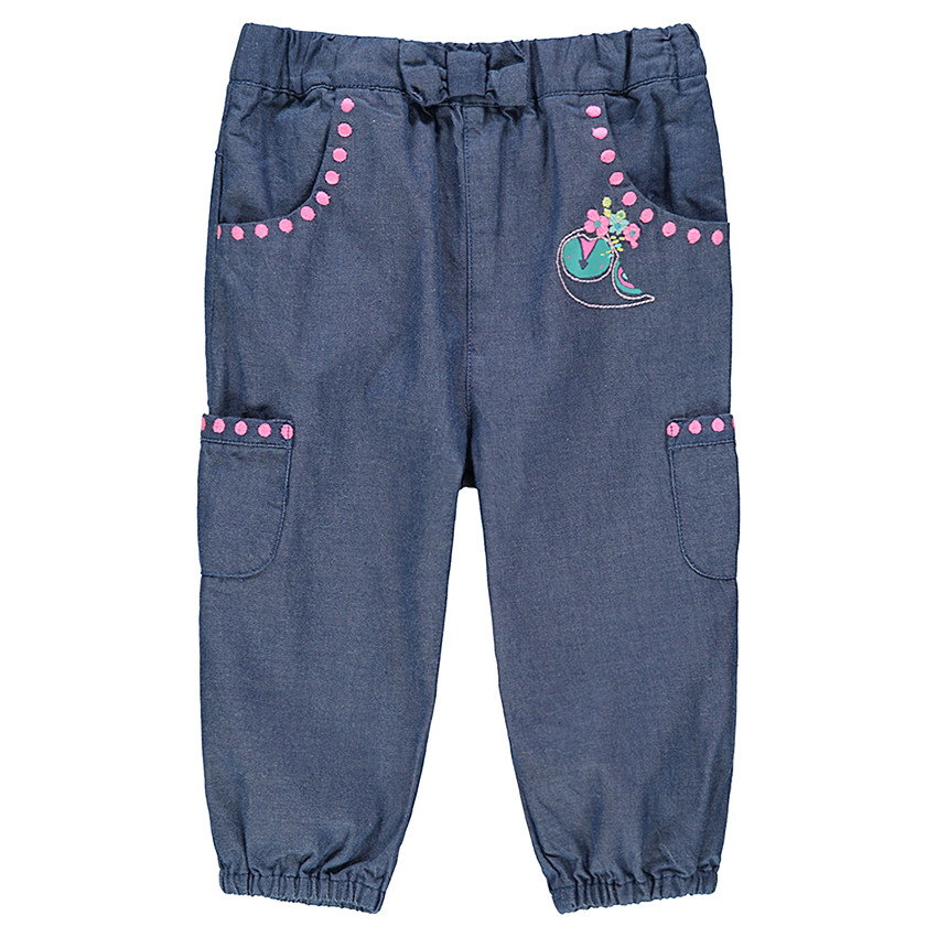 Pantalon en chambray avec détails brodés et poches 