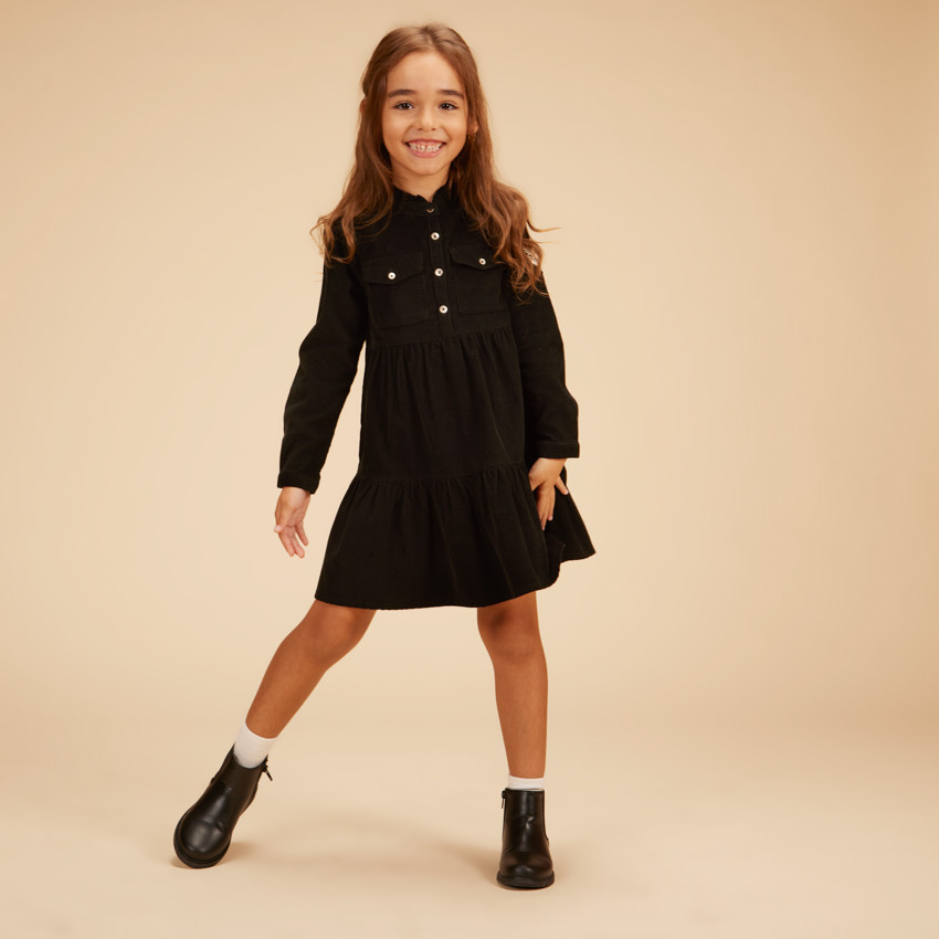 Robe chemise manches longues en velours pour fille 