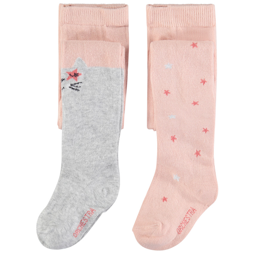 Lot de 2 collants épais motif chat et étoiles en jacquard 