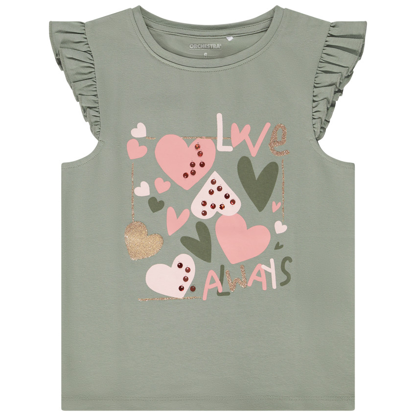 T-shirt manches courtes volantées motif fantaisie pour fille