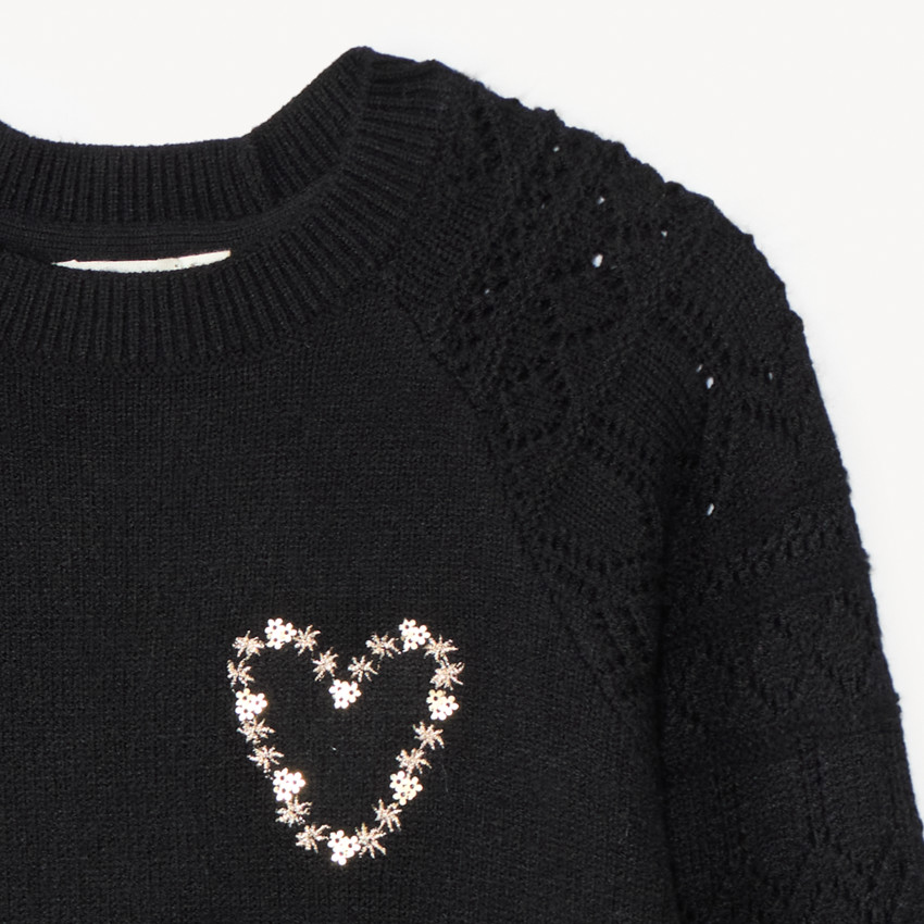 Pull manches longues en tricot jeu de point sur les manches pour fille  