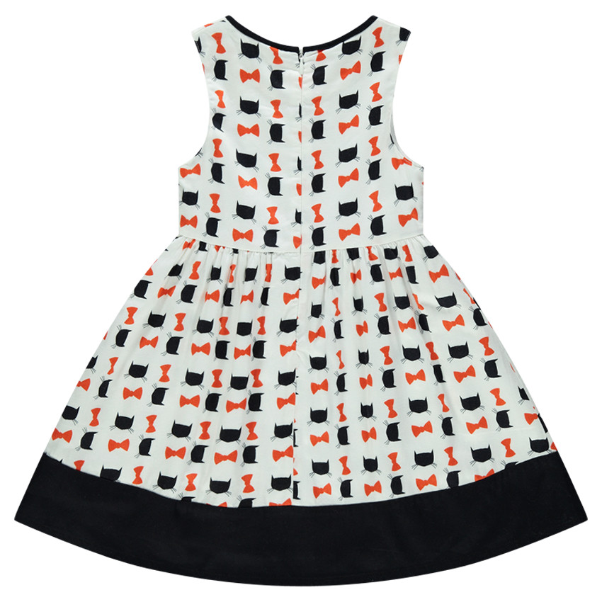 Robe en satin de coton imprimé chats et noeuds  