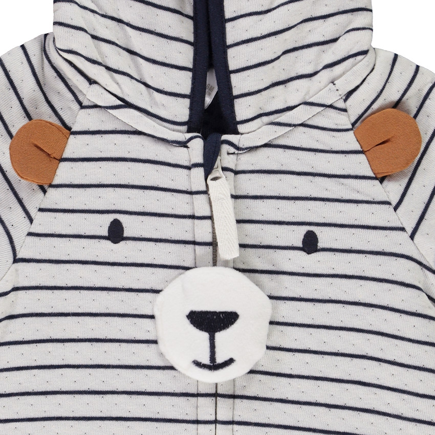 Combinaison longue en double jersey à rayures visuel ours pour bébé garçon 