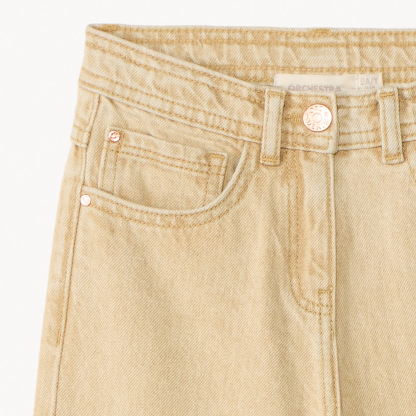 Jean en denim uni évasé avec revers fixés pour fille  