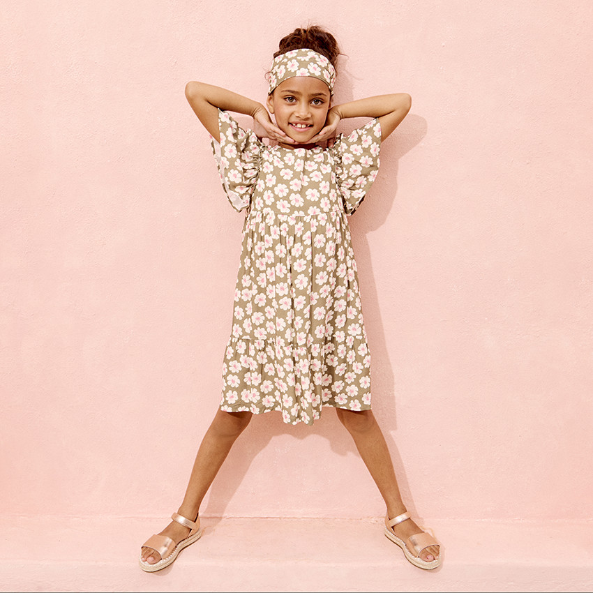 Robe manches courtes évasées imprimé fleurs pour fille 