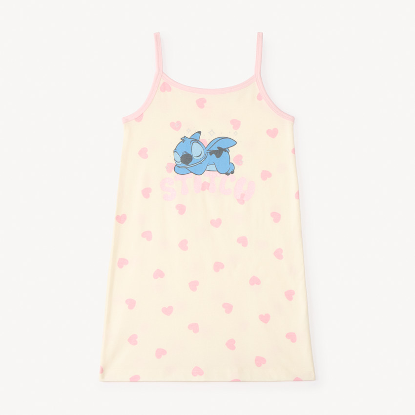 Chemise de nuit à bretelles imprimé cœur Stitch Disney pour fille 