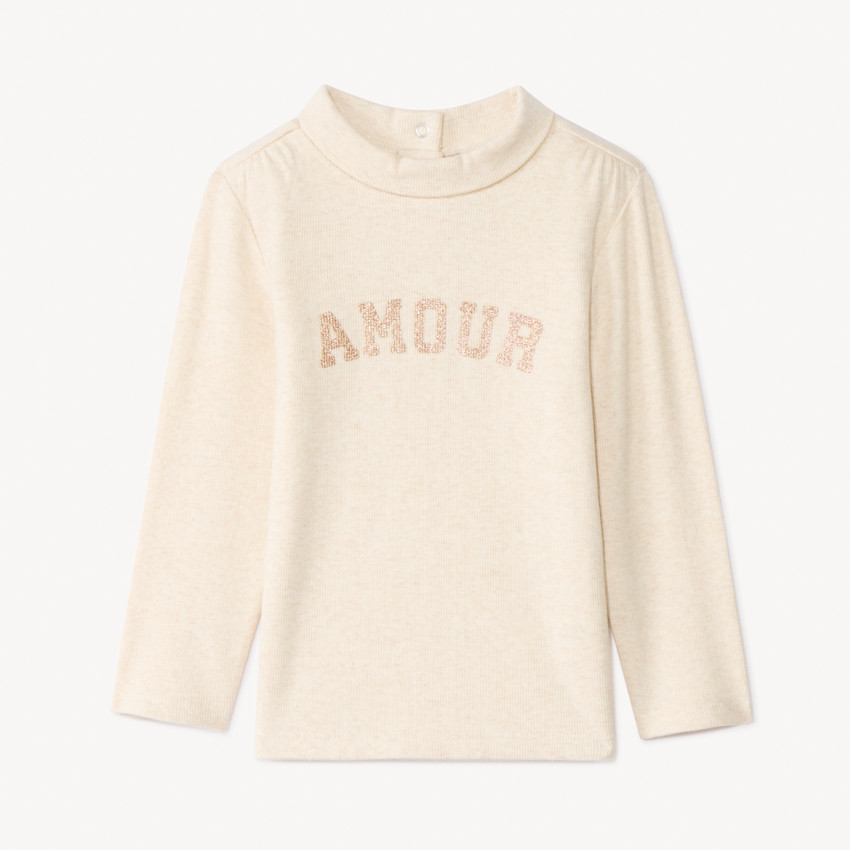 Sous-pull col roulé à message pailleté pour bébé fille