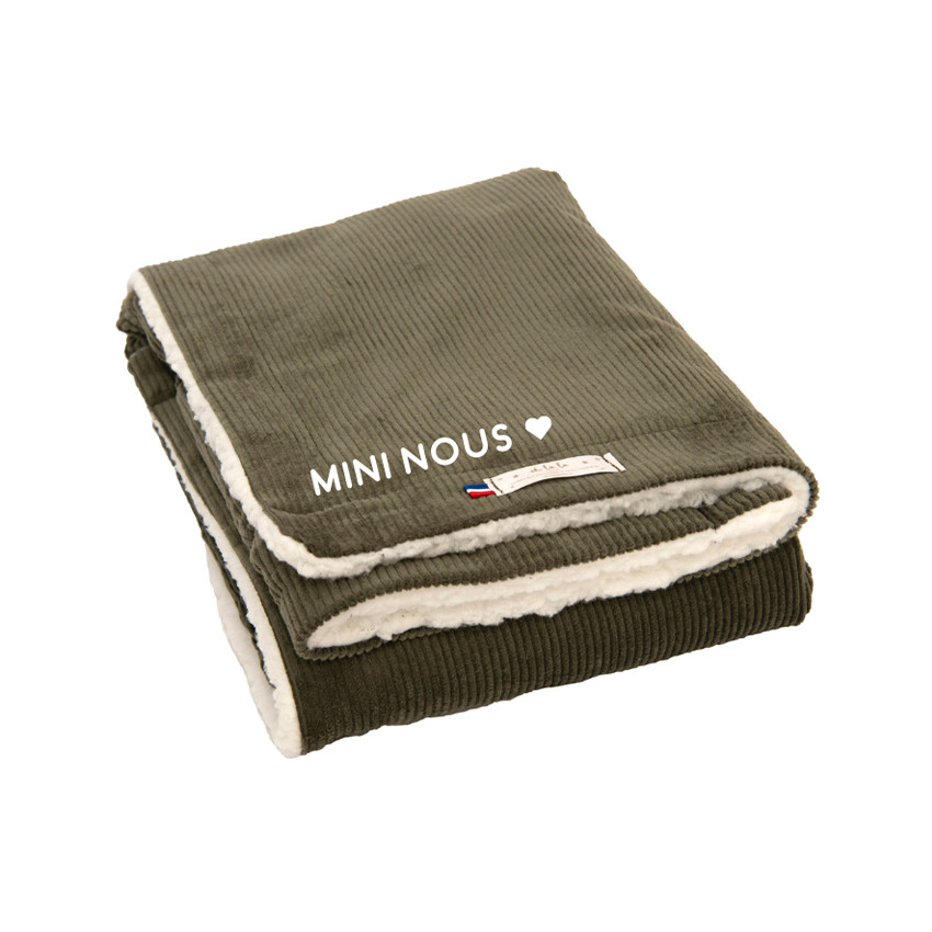 Couverture en velours côtelé 70 x 90 cm "Mini nous" kaki 