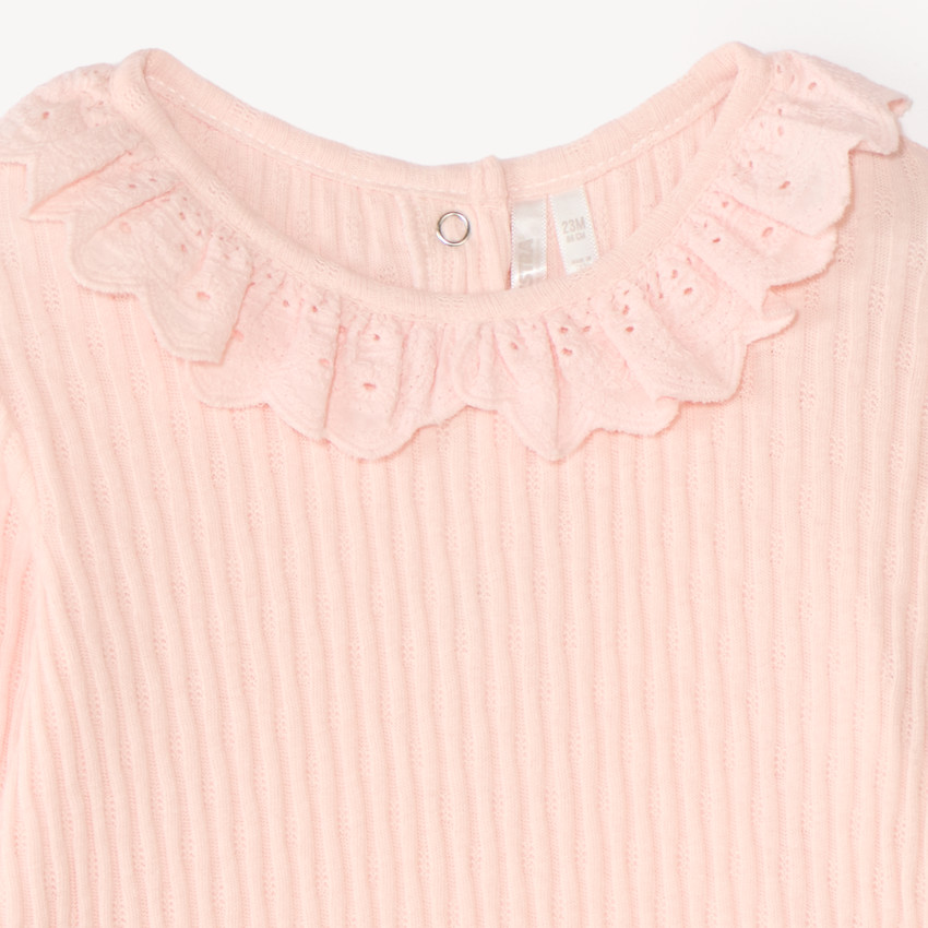 T-shirt manches longues bébé fille col volanté 