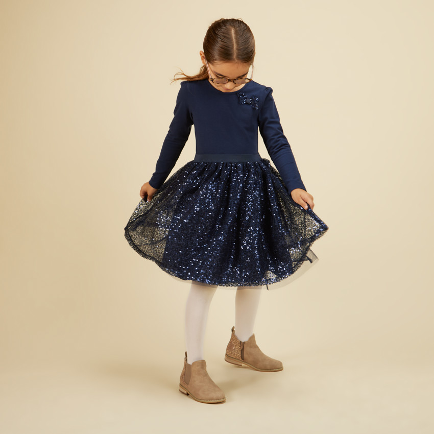 Robe de cérémonie effet 2 en 1 avec sequins pour fille 