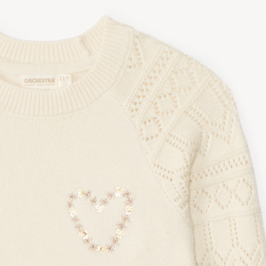 Pull manches longues en tricot jeu de point sur les manches pour fille  