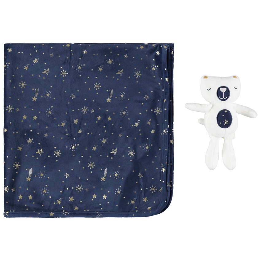 Couverture à imprimés dorés all-over et ours en peluche 