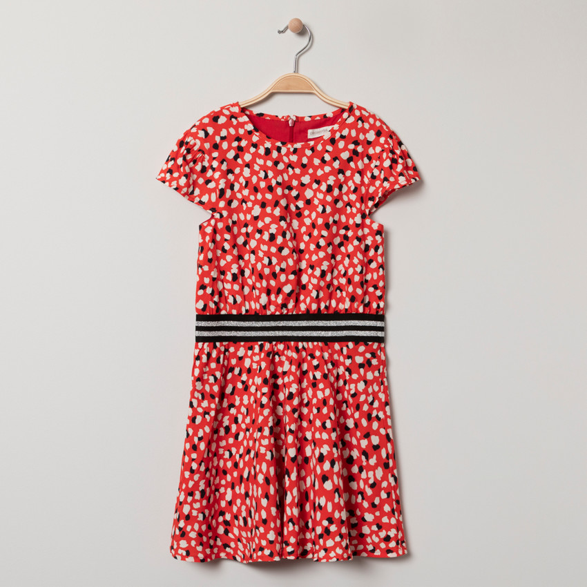 Robe manches courtes à imprimé graphique et taille élastiquée 