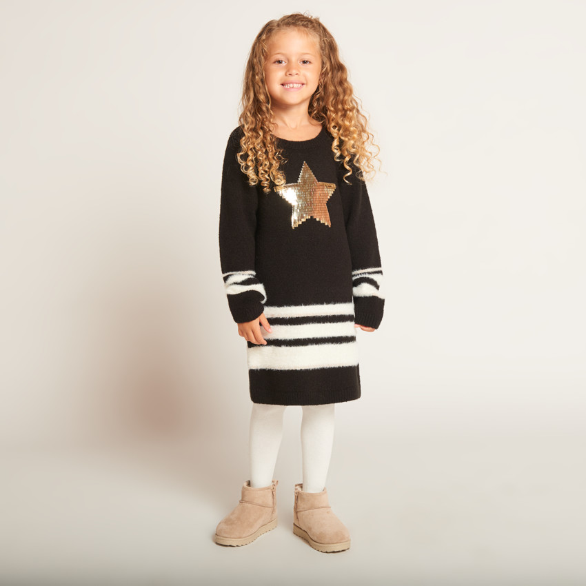 Robe en tricot motif étoile en sequins pour fille