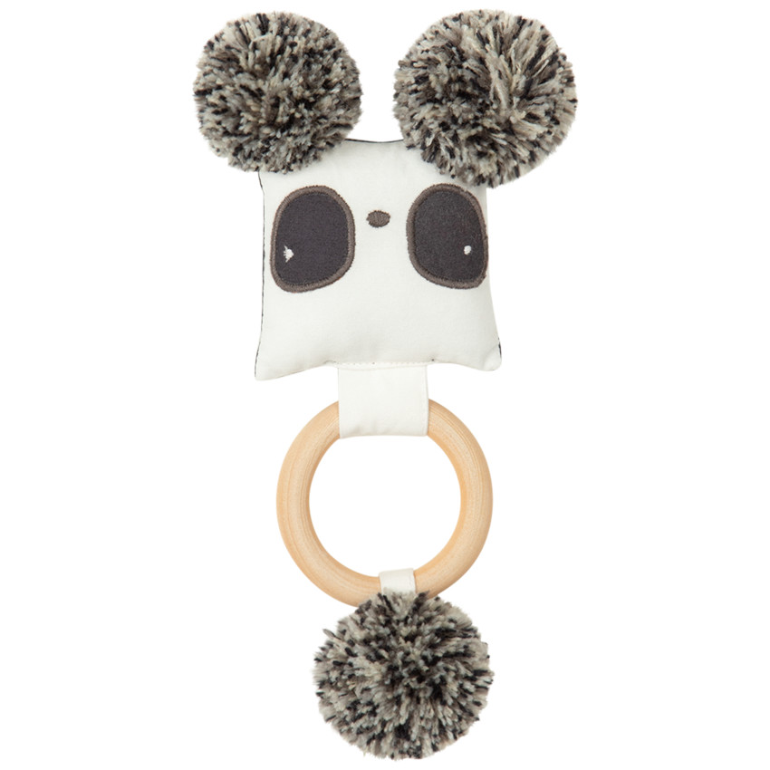 Hochet tête d'animal et anneau en bois